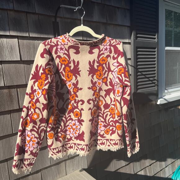 Jacket Sweater, Button Up, Orange & Maroon HIppie, Fringe, Medium, NWOT - Picture 4 of 4